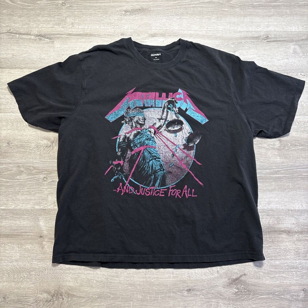 Metallica And Justice For All T Shirt XXL Black Pink Graphic Band Tee Old Navy